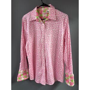 Tizzie pink and white long-sleeved button-up shirt Size XXL